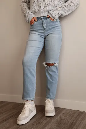 Light Wash Distressed Crop Straight Leg Jeans - FINAL SALE