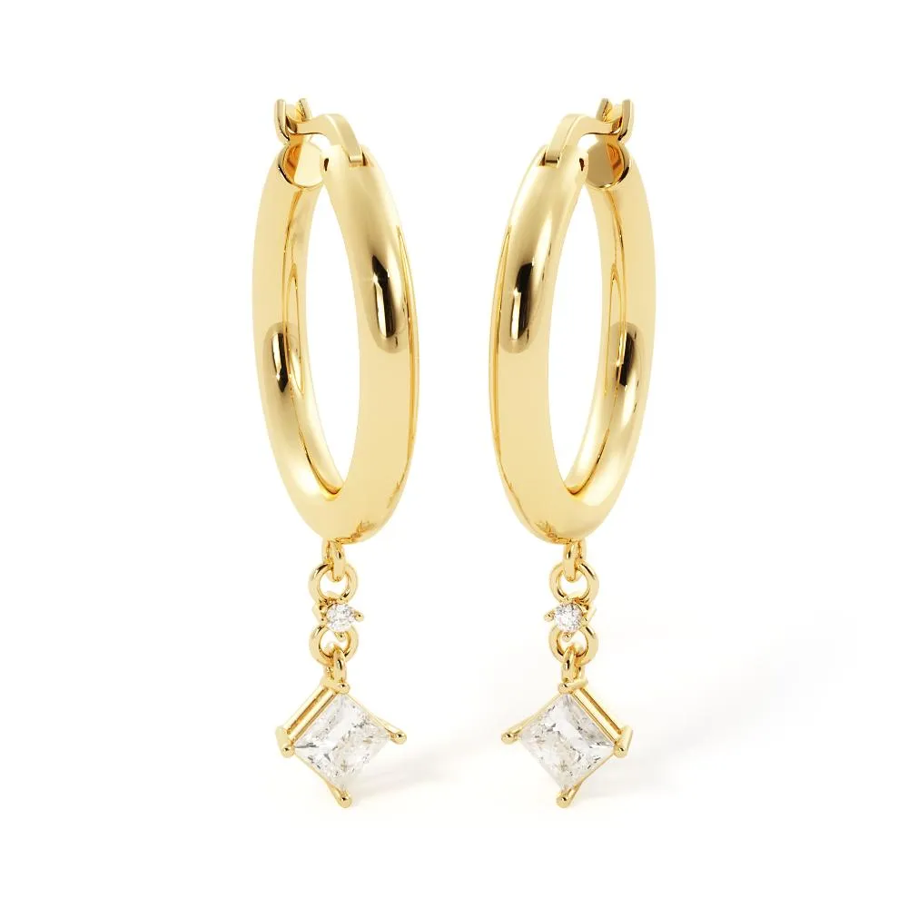 Lightwave Square Diamonds Earrings 1 Natural Diamonds in Yellow Gold