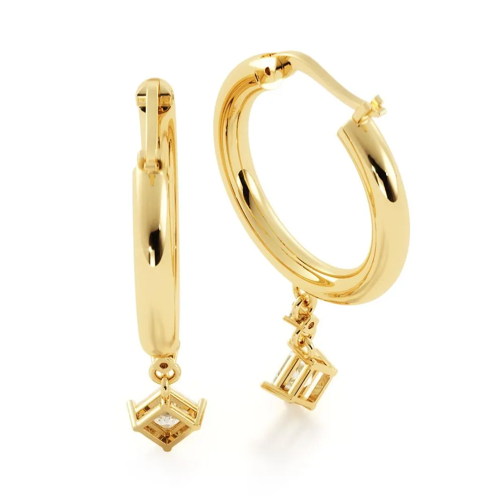 Lightwave Square Diamonds Earrings 1 Natural Diamonds in Yellow Gold