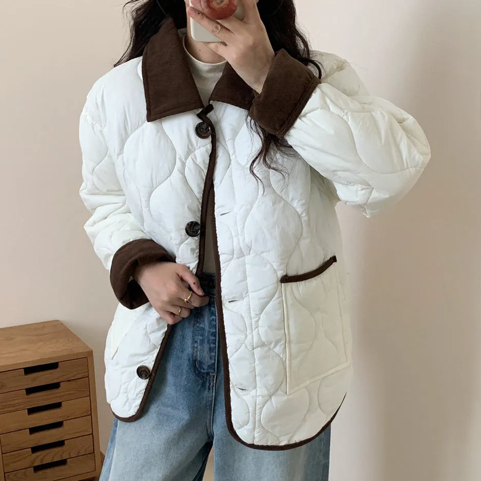 Lightweight Cropped Windproof Button-Up Puffer Jacket for Women