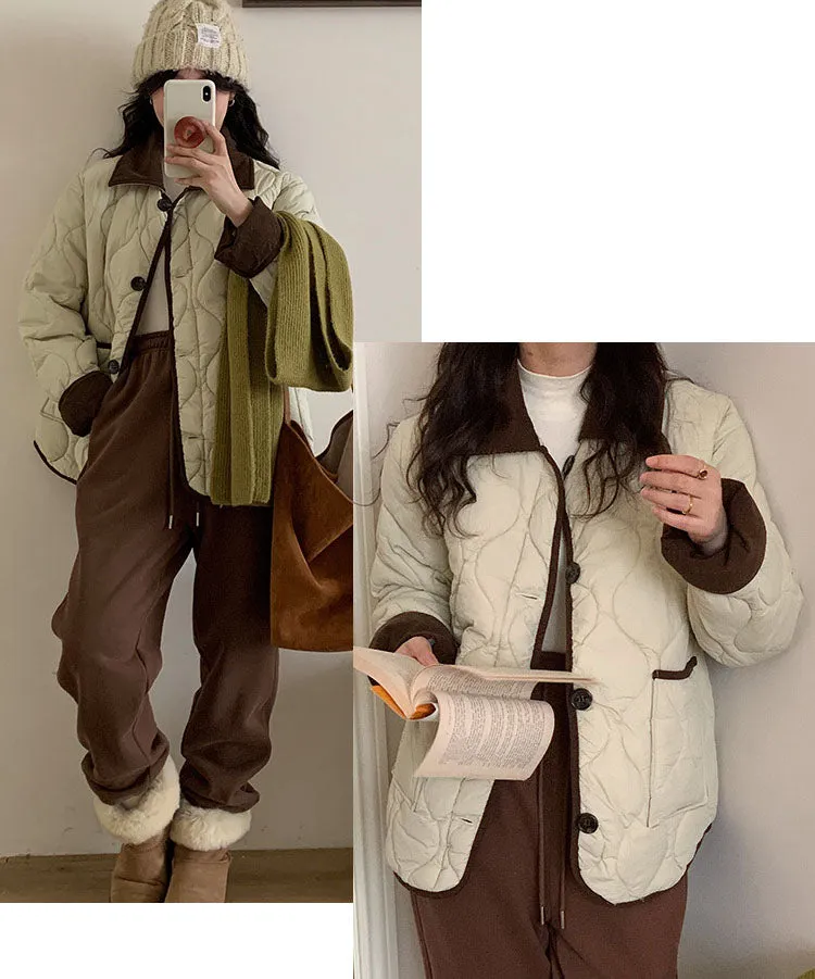 Lightweight Cropped Windproof Button-Up Puffer Jacket for Women