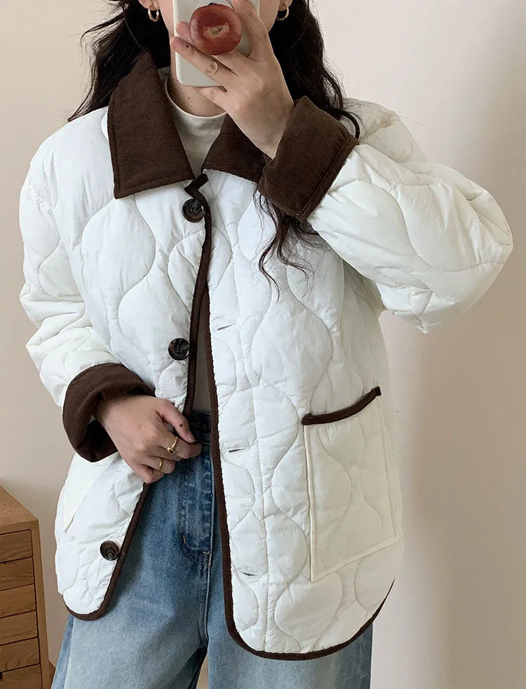 Lightweight Cropped Windproof Button-Up Puffer Jacket for Women