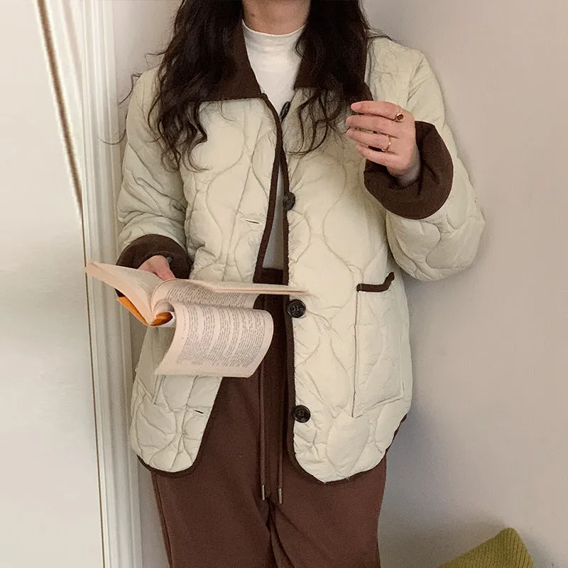 Lightweight Cropped Windproof Button-Up Puffer Jacket for Women