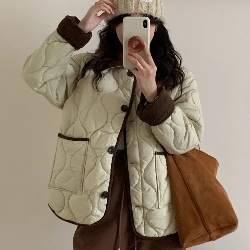 Lightweight Cropped Windproof Button-Up Puffer Jacket for Women