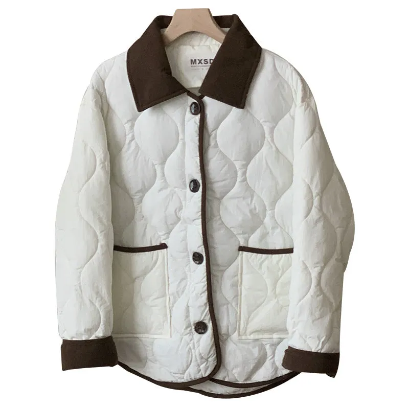 Lightweight Cropped Windproof Button-Up Puffer Jacket for Women