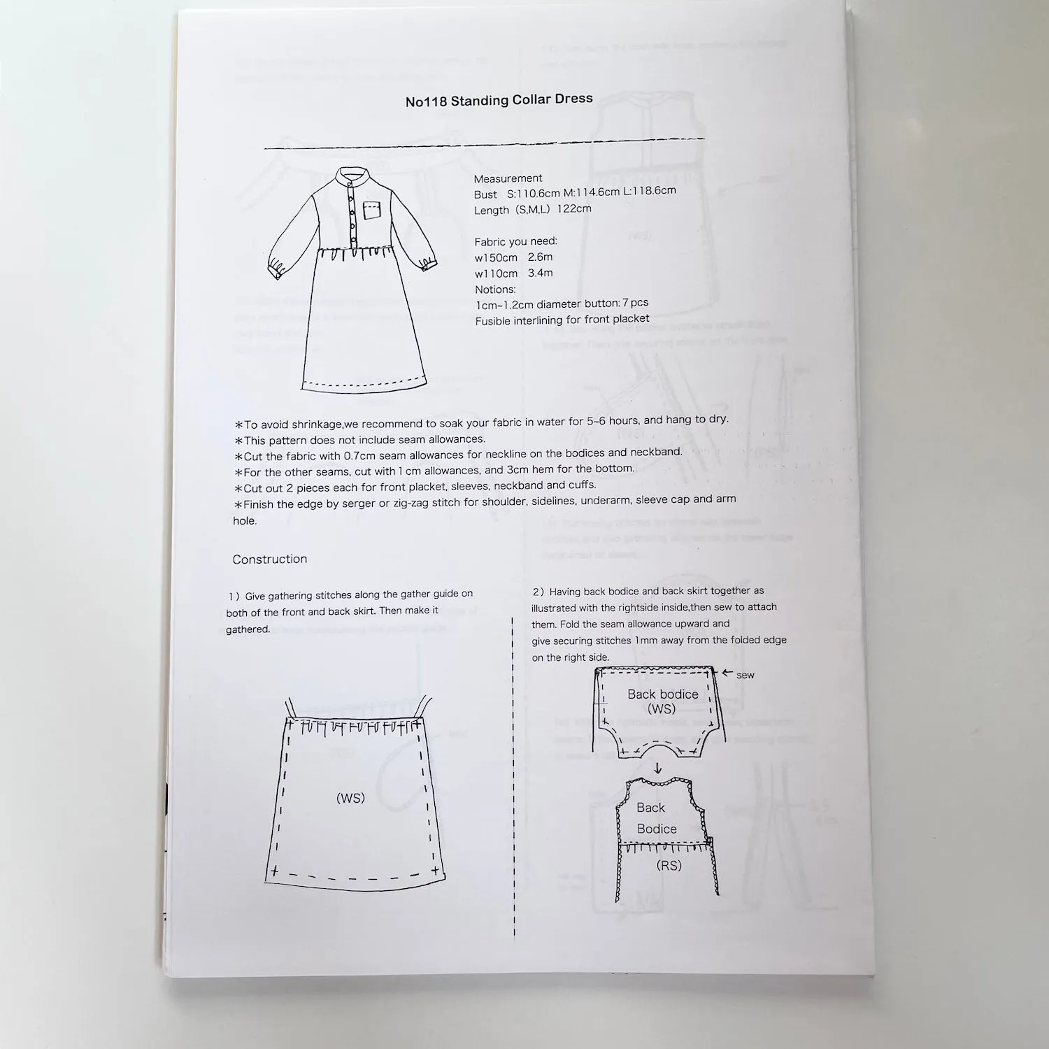 Linnet Pattern No. 118 : Standing Collar Dress