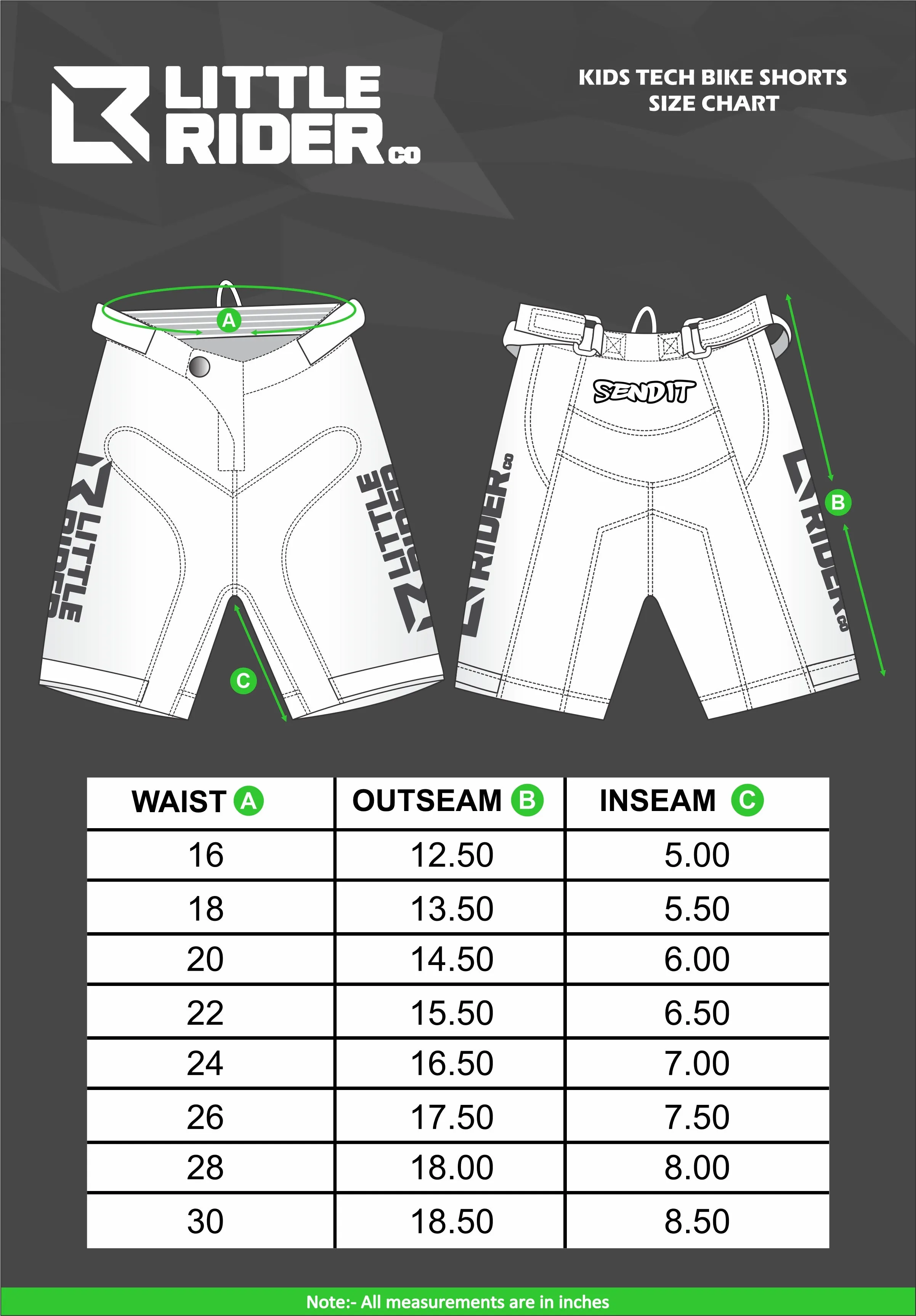 Little Rider Co Kids Bike Shorts - Classic Tech Series - STEALTH