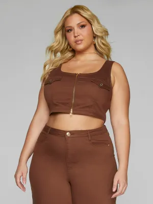 Lola Zip Front Denim Crop Top