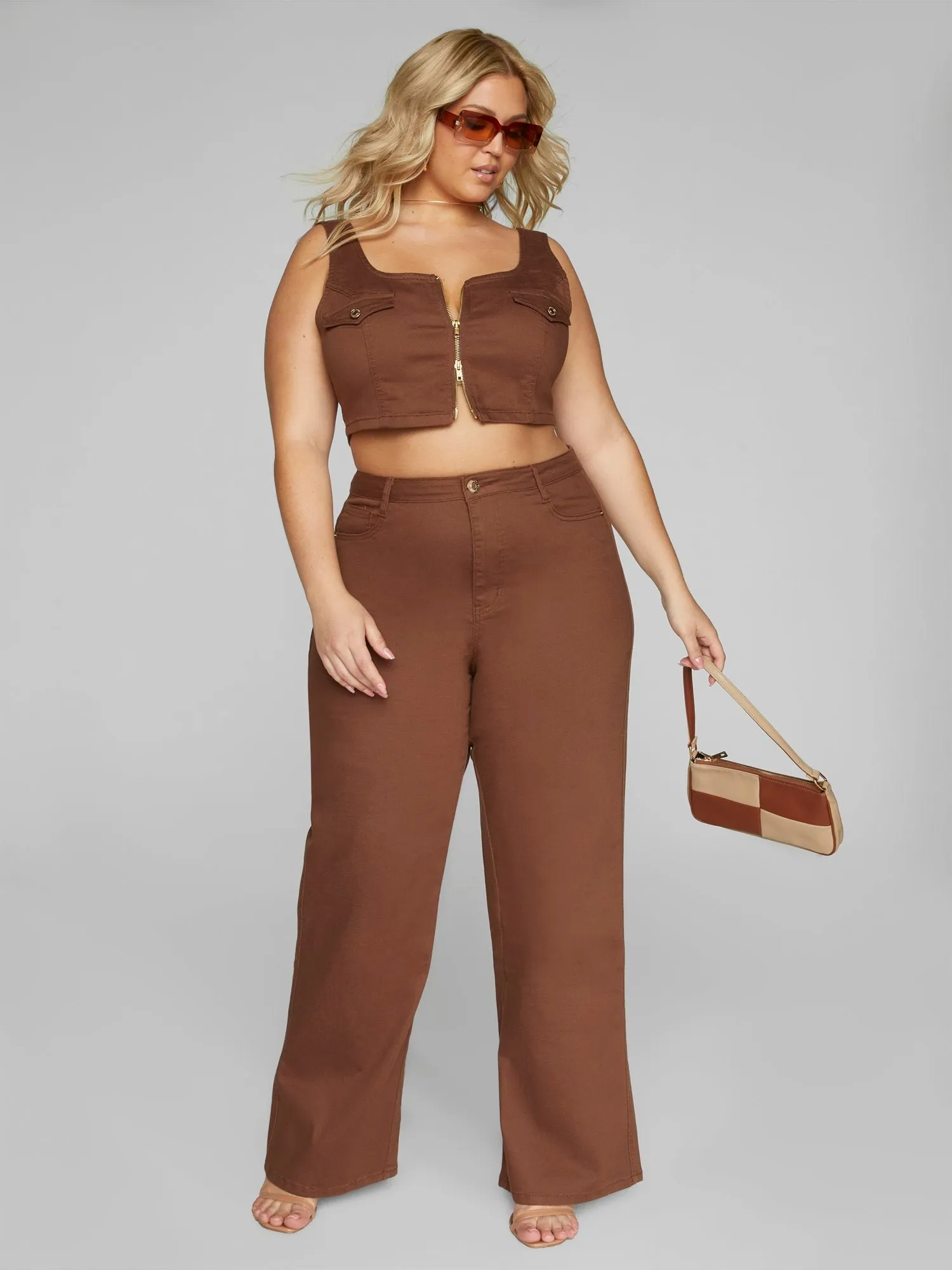 Lola Zip Front Denim Crop Top