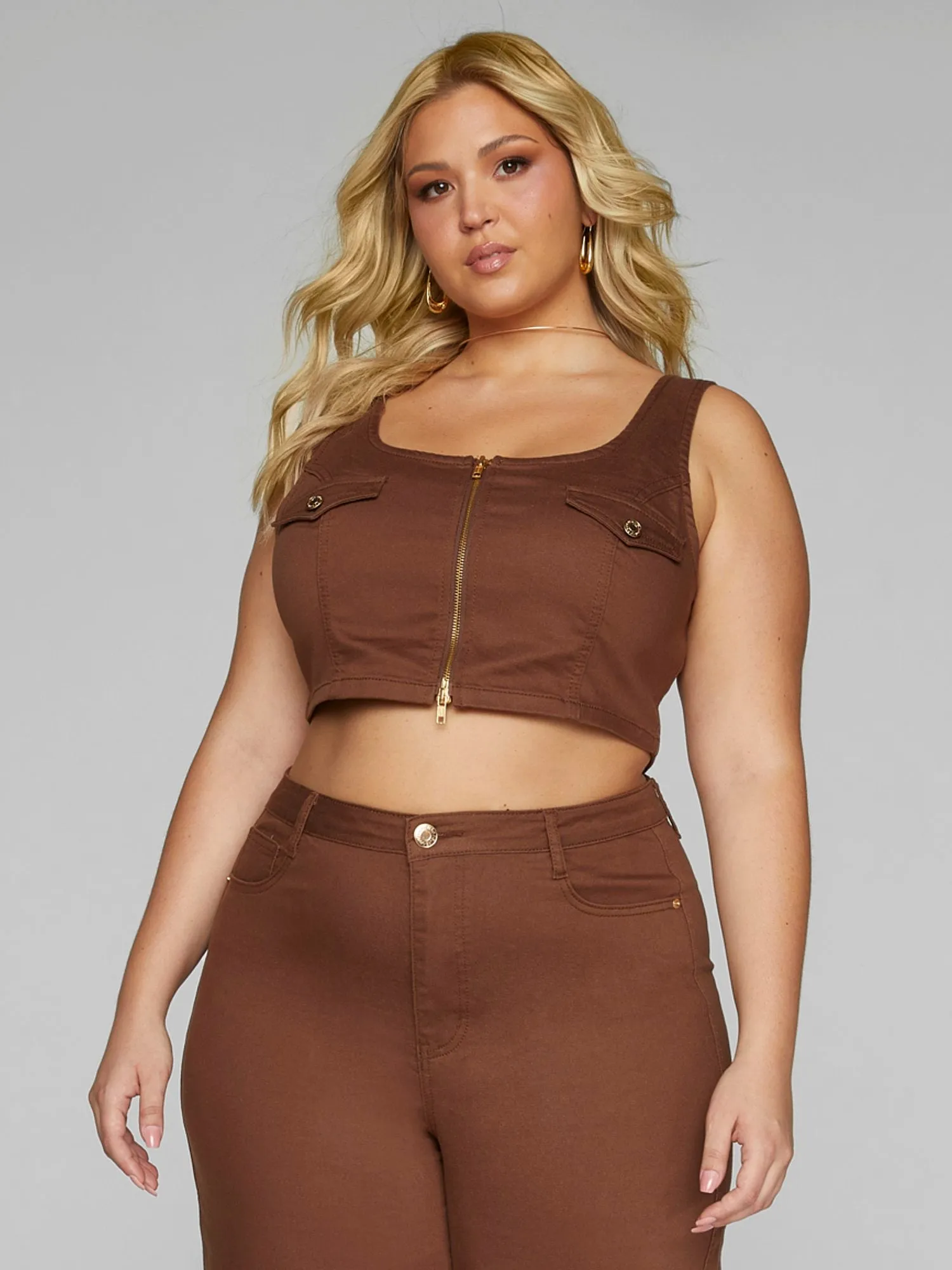 Lola Zip Front Denim Crop Top