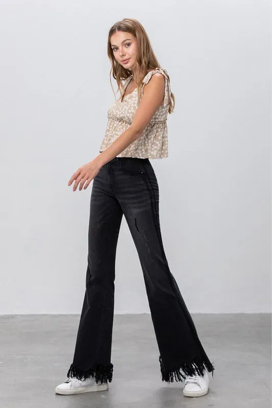 Long Frayed Super Flare Jeans