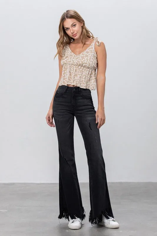 Long Frayed Super Flare Jeans