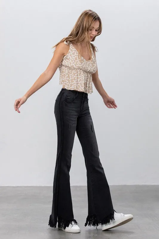 Long Frayed Super Flare Jeans