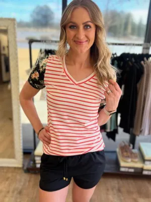 Lulu Coral Stripe & Floral Tee
