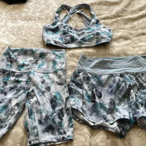 Lululemon 3 piece set. Biker shorts, bra and shorts