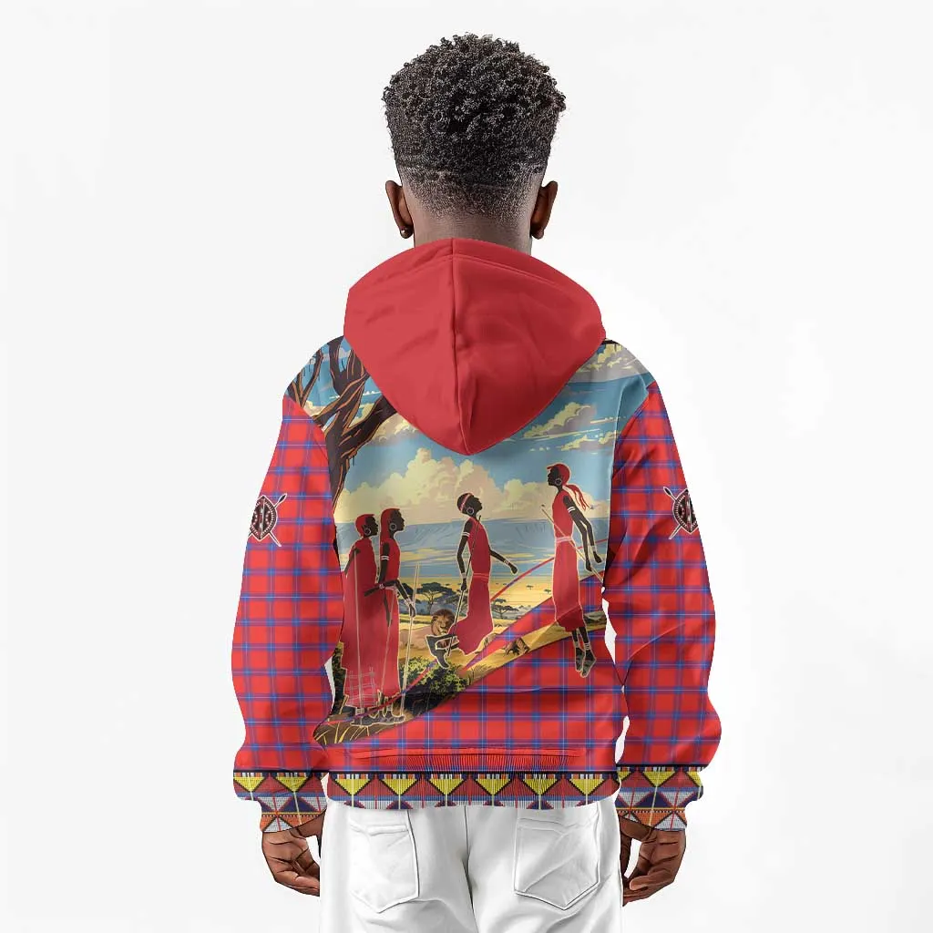 Maasai Adumu Dance Kid Hoodie Shuka Pattern - Kenya Safari LT15