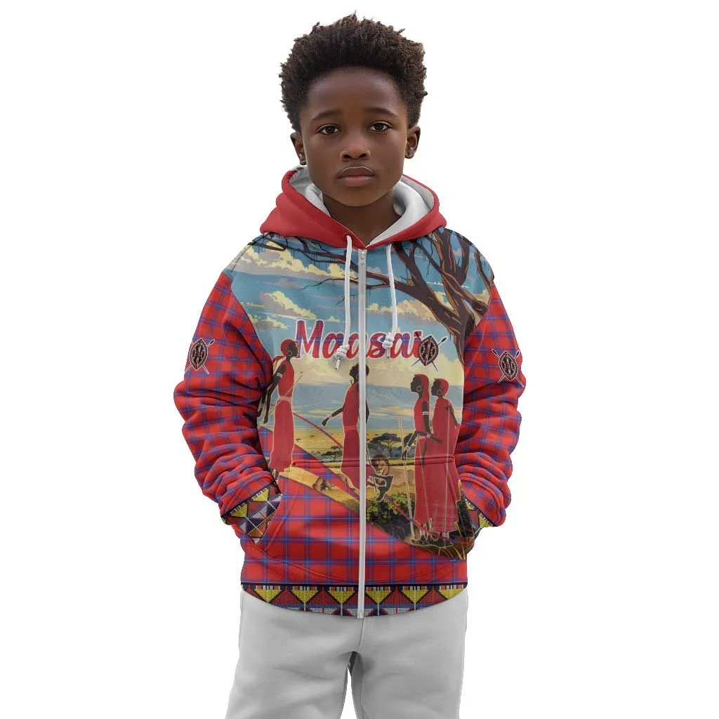 Maasai Adumu Dance Kid Hoodie Shuka Pattern - Kenya Safari LT15