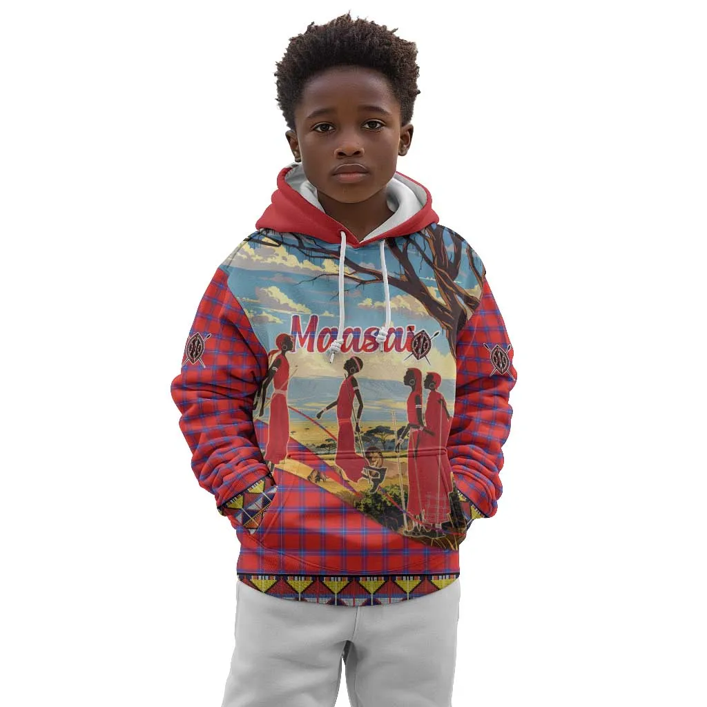 Maasai Adumu Dance Kid Hoodie Shuka Pattern - Kenya Safari LT15