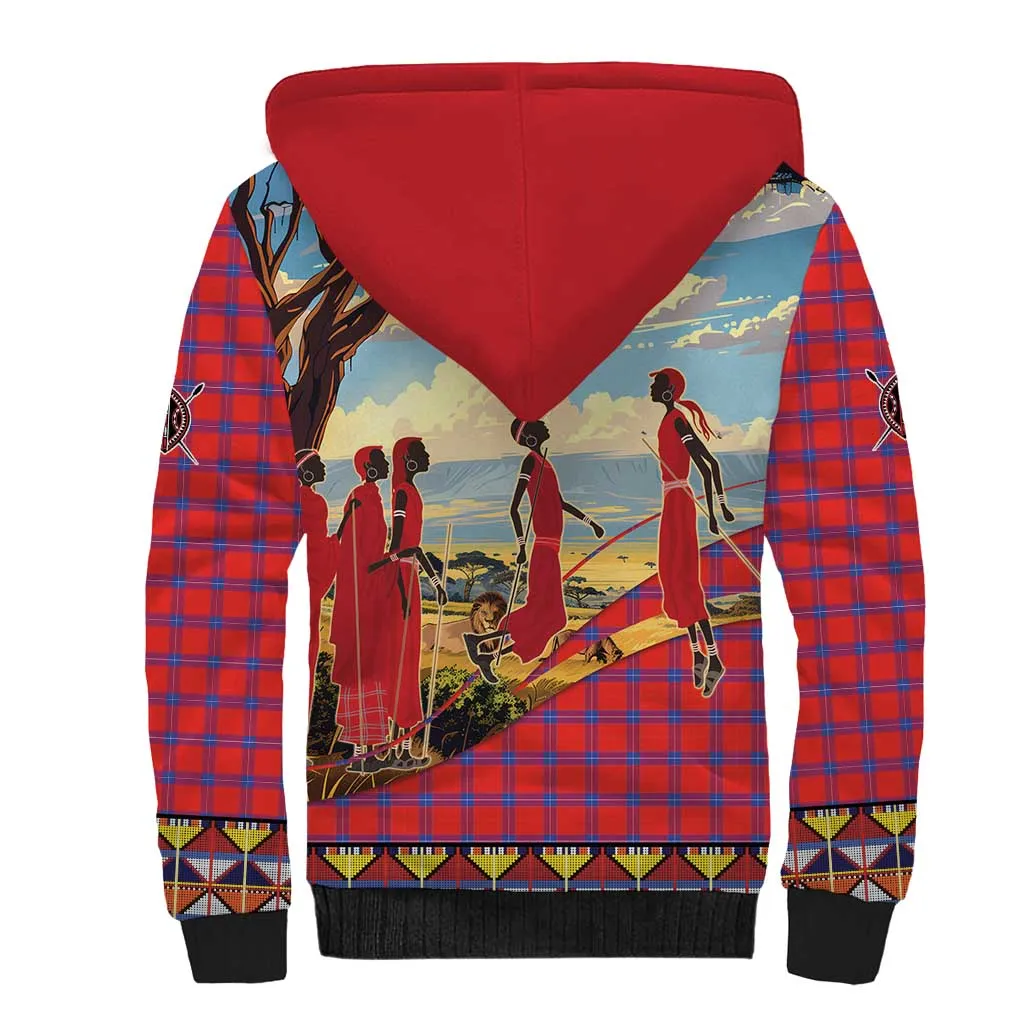 Maasai Adumu Dance Sherpa Hoodie Shuka Pattern - Kenya Safari LT15