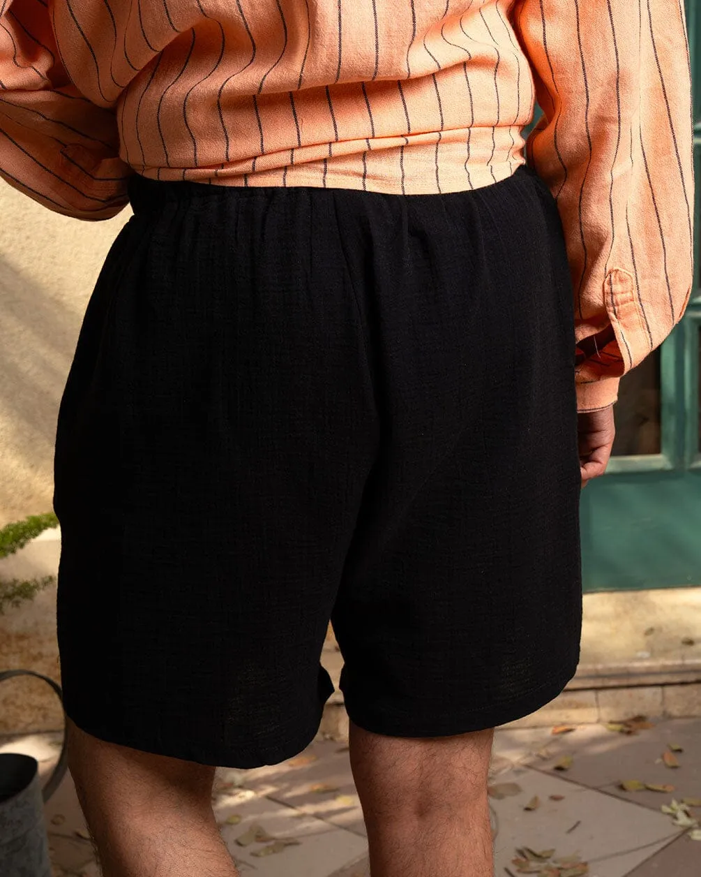 Male Black Crinkled Shorts