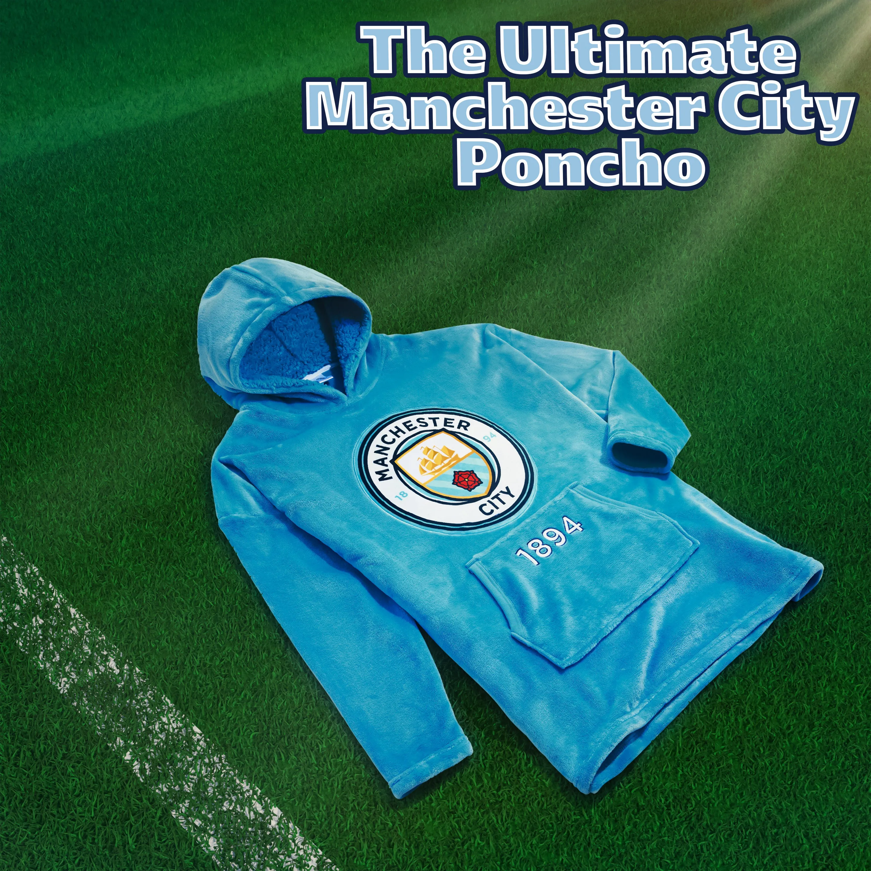 MANCHESTER CITY FC Mens Hoodies, Fleece Oversized Hoodie Blanket, Football Gifts for Men Blue