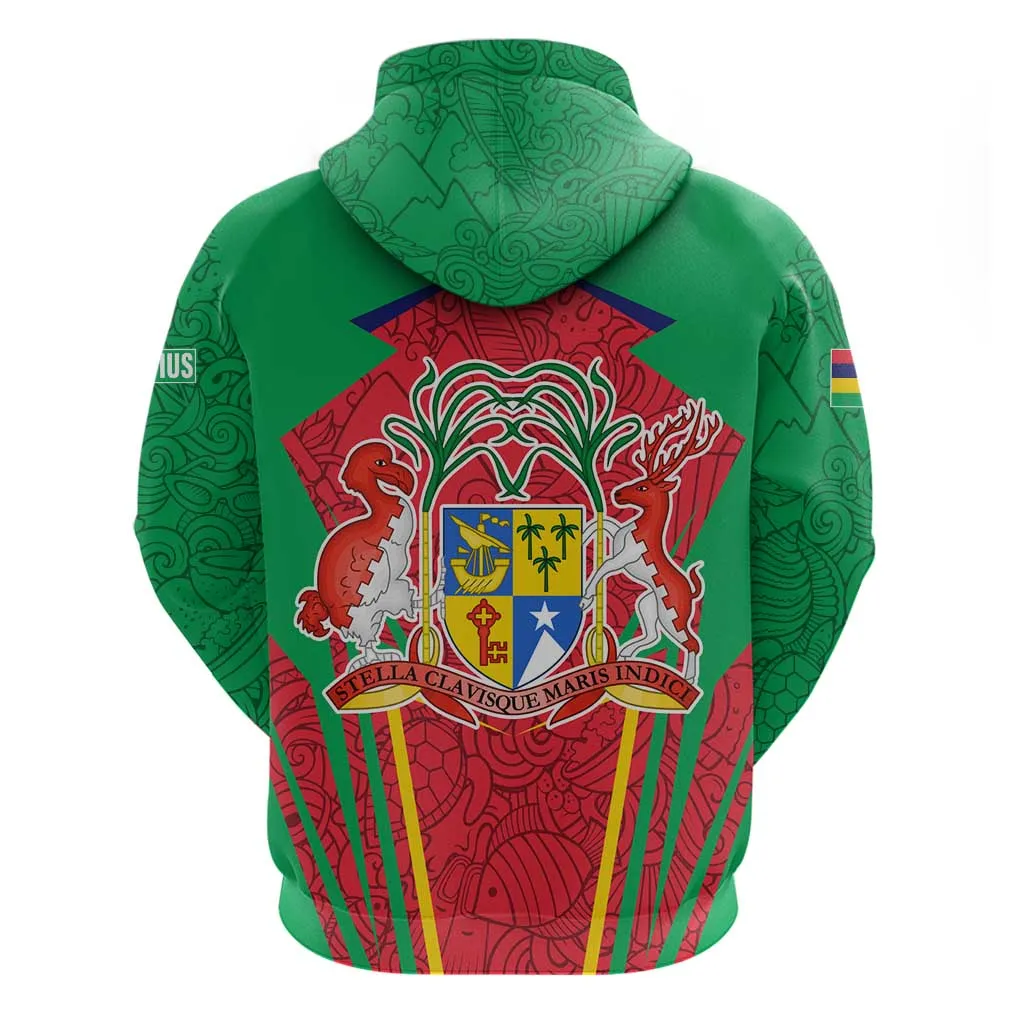 Mauritius Dodo Zip Hoodie Flag Coat of Arms Traditional Patterns TS04