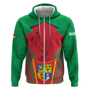 Mauritius Dodo Zip Hoodie Flag Coat of Arms Traditional Patterns TS04