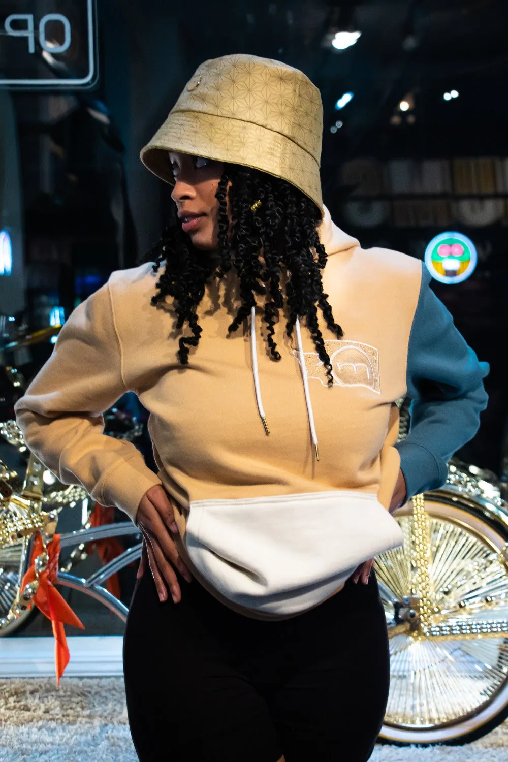 Mediums Collective Colorblock Hoodie - Tan/Cream/Blue