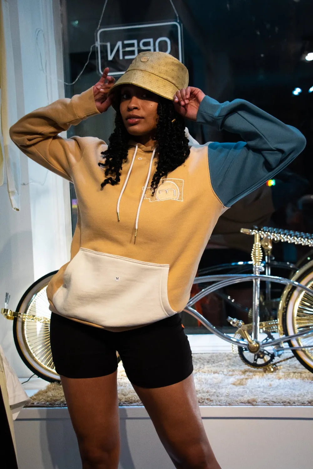 Mediums Collective Colorblock Hoodie - Tan/Cream/Blue