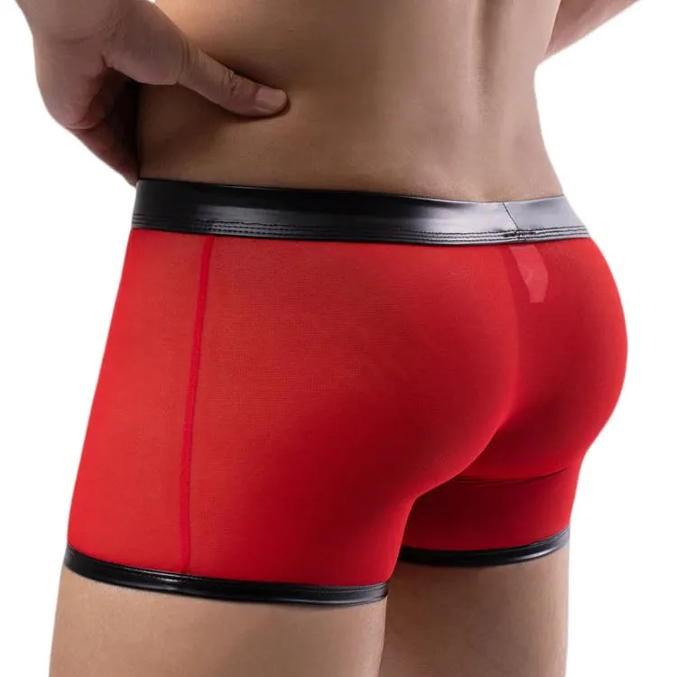 Men’s Mesh & PU Leather Snap Boxer Shorts