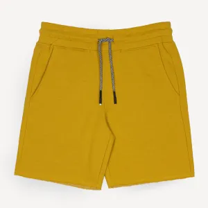 Mens Raw Edge Fleece Shorts - Lemon Curry