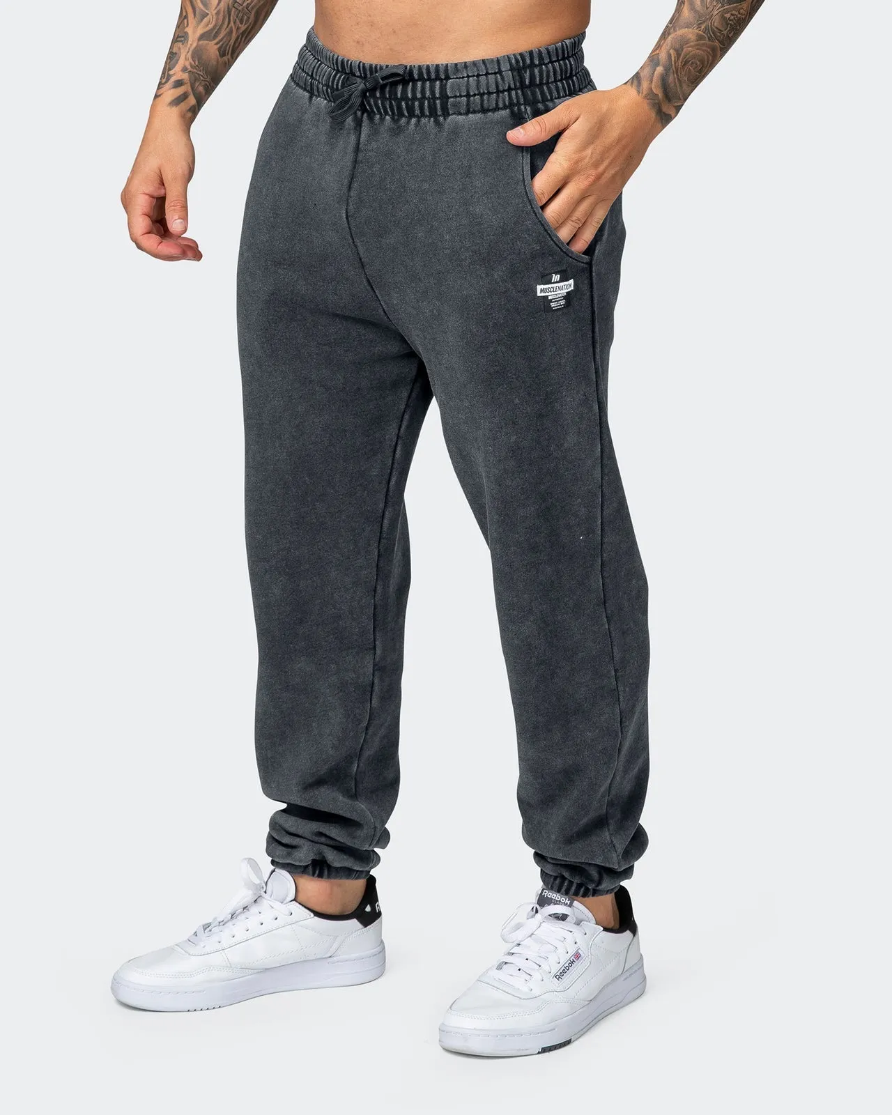 Mens Slouchy Vintage Trackies - Washed Black