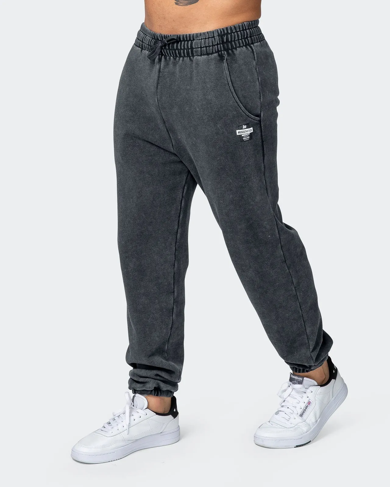 Mens Slouchy Vintage Trackies - Washed Black