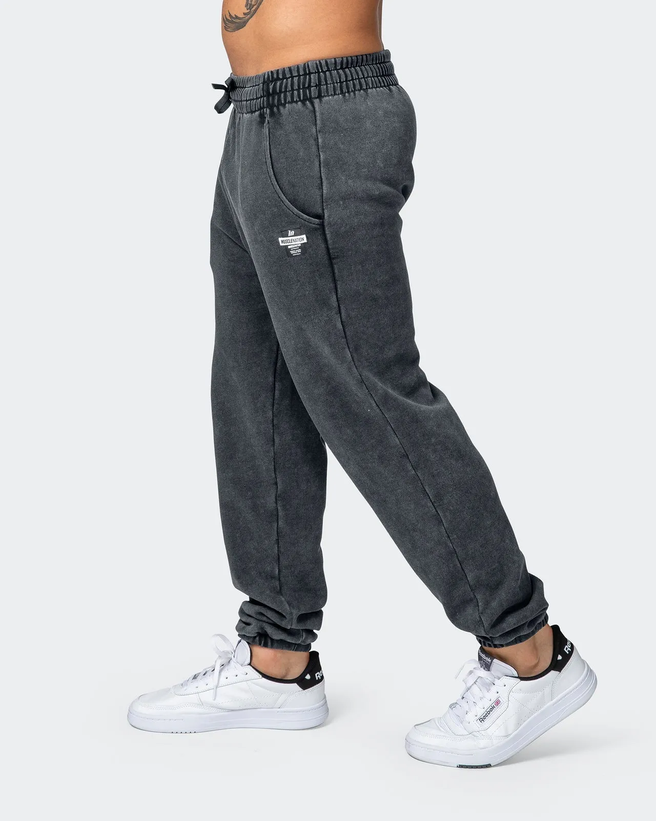Mens Slouchy Vintage Trackies - Washed Black