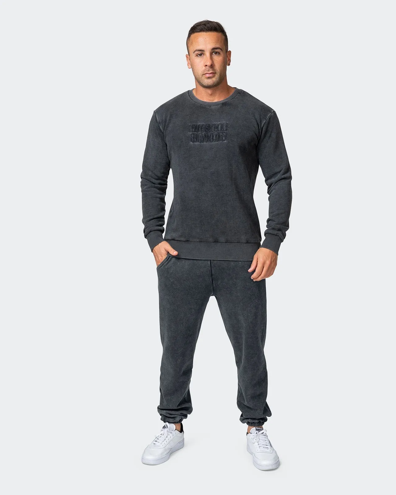 Mens Slouchy Vintage Trackies - Washed Black
