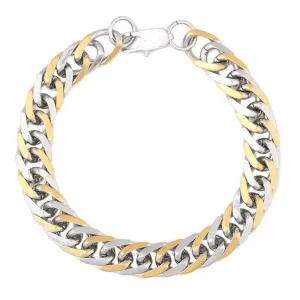 Men's Two Tone 3D Curb Gold Silver Bracelet - 316L Stainless Steel, Stylish and Eye-Catching Design
