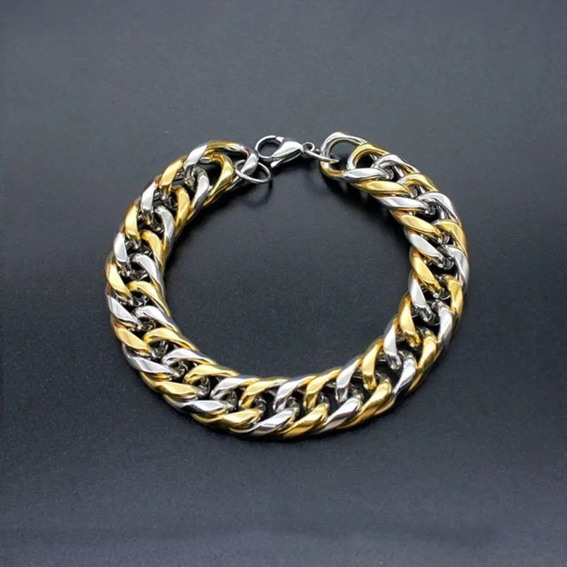 Men's Two Tone 3D Curb Gold Silver Bracelet - 316L Stainless Steel, Stylish and Eye-Catching Design