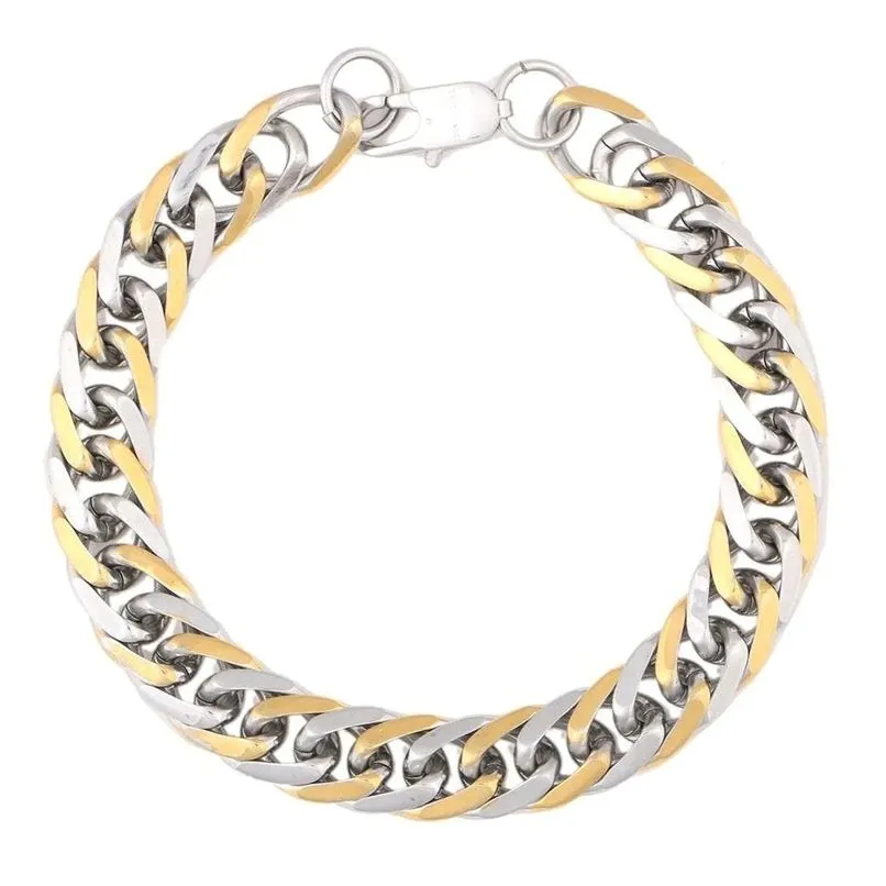 Men's Two Tone 3D Curb Gold Silver Bracelet - 316L Stainless Steel, Stylish and Eye-Catching Design