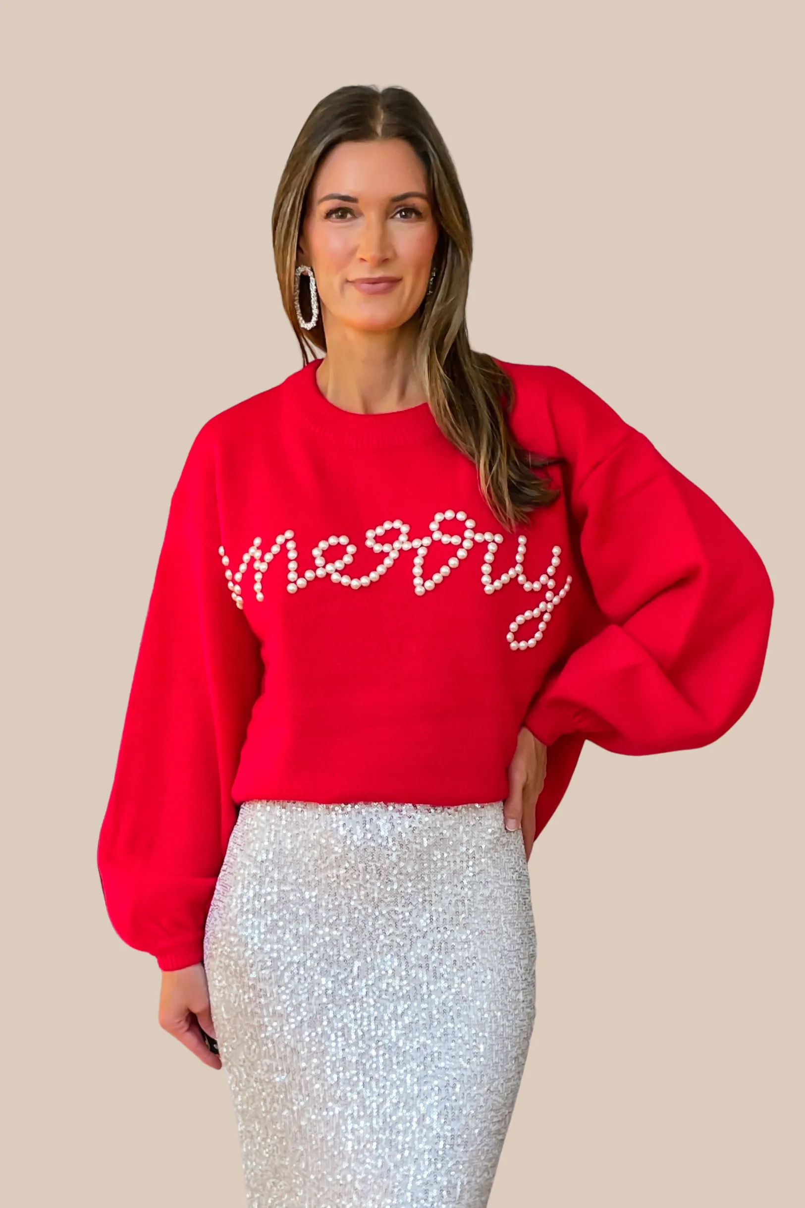 Merry Pearl Sweater - Red