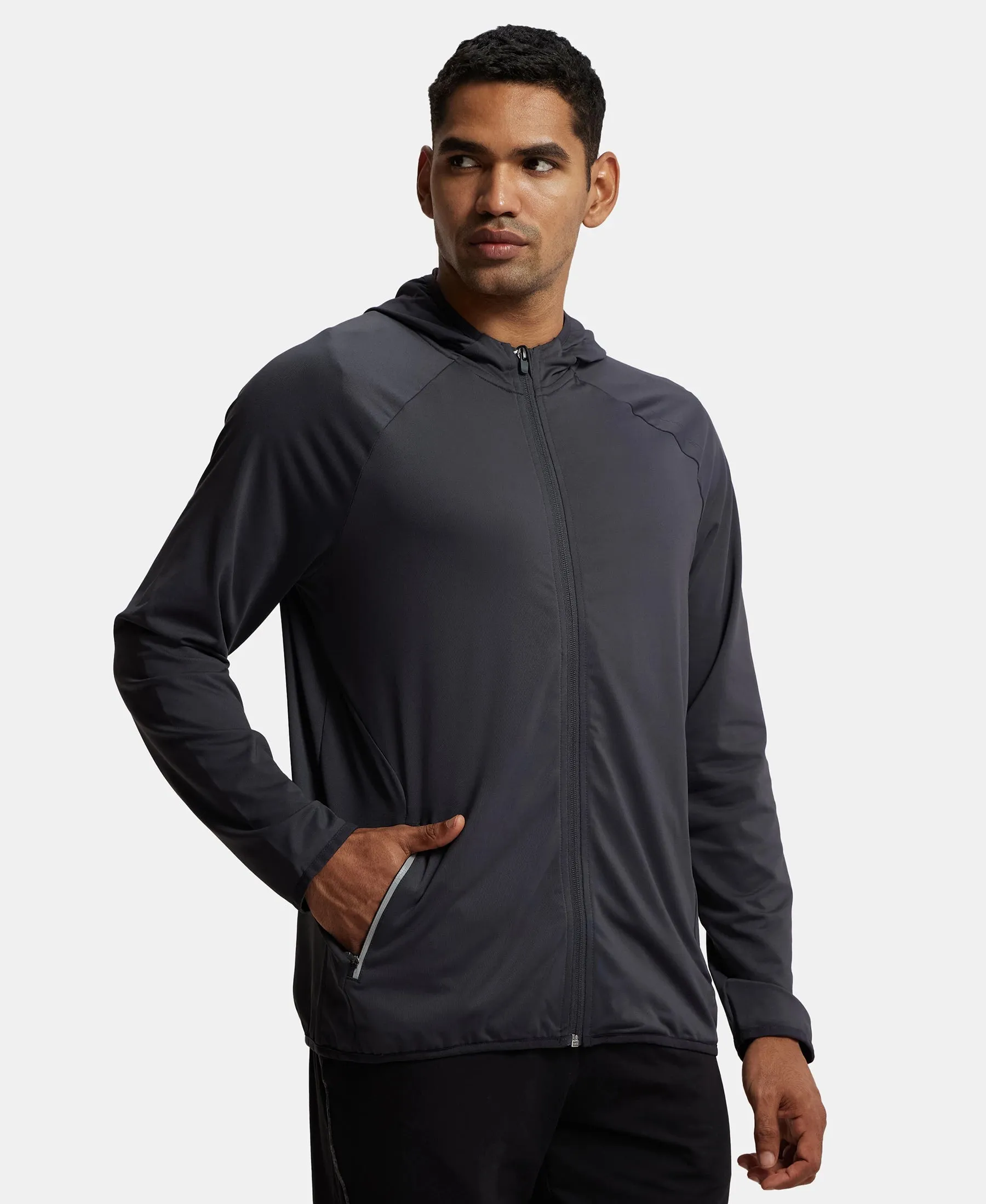 Microfiber Elastane Stretch Performance Hoodie Jacket with StayDry and StayFresh Technology - Graphite