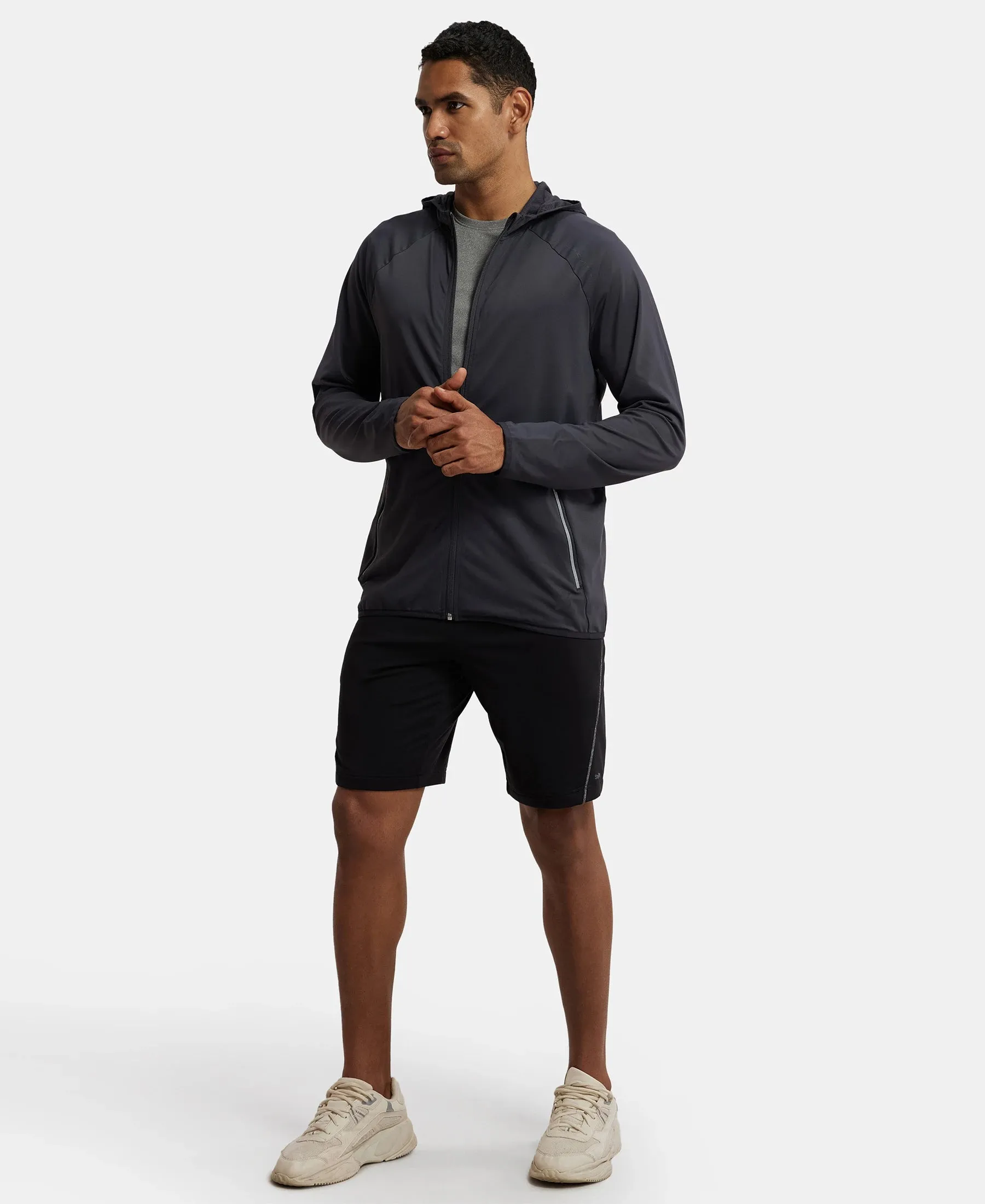 Microfiber Elastane Stretch Performance Hoodie Jacket with StayDry and StayFresh Technology - Graphite