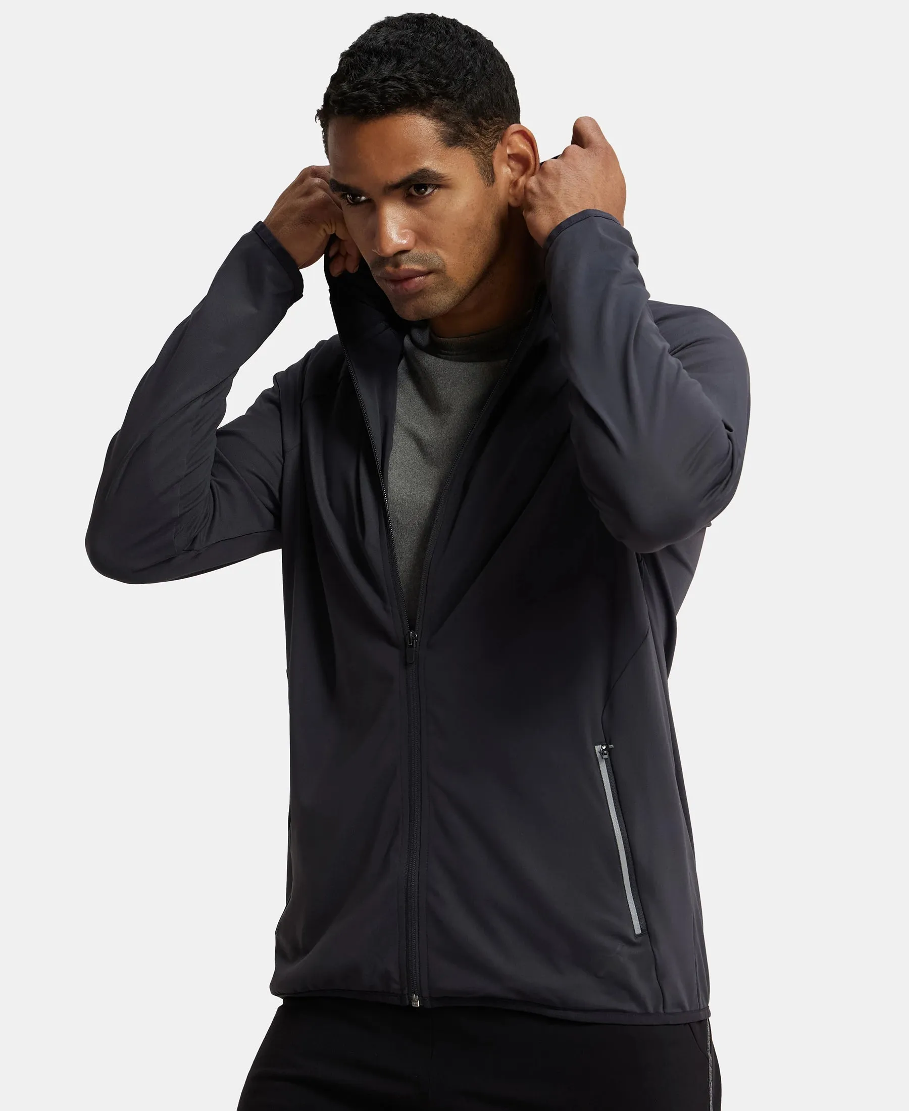 Microfiber Elastane Stretch Performance Hoodie Jacket with StayDry and StayFresh Technology - Graphite