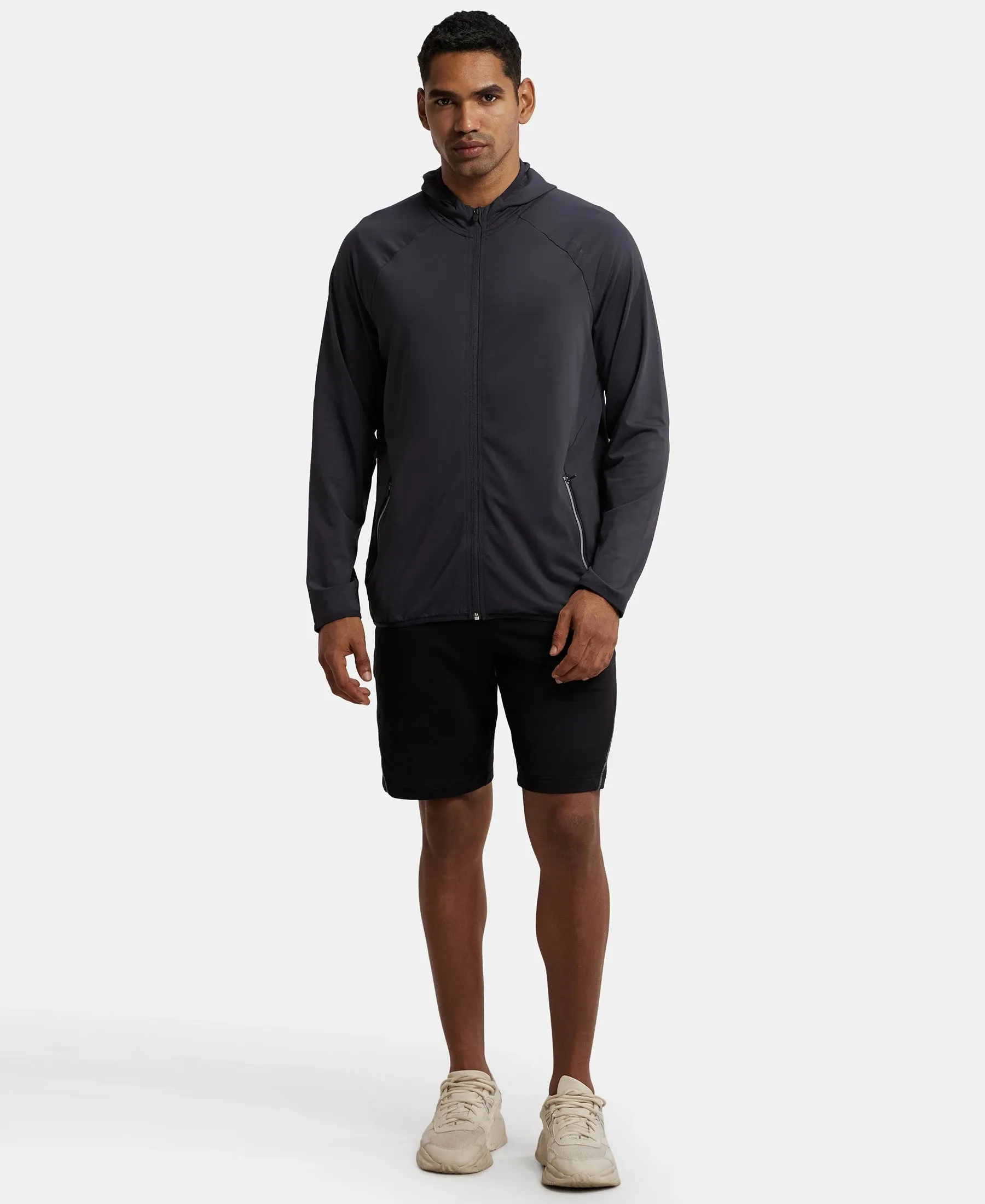 Microfiber Elastane Stretch Performance Hoodie Jacket with StayDry and StayFresh Technology - Graphite
