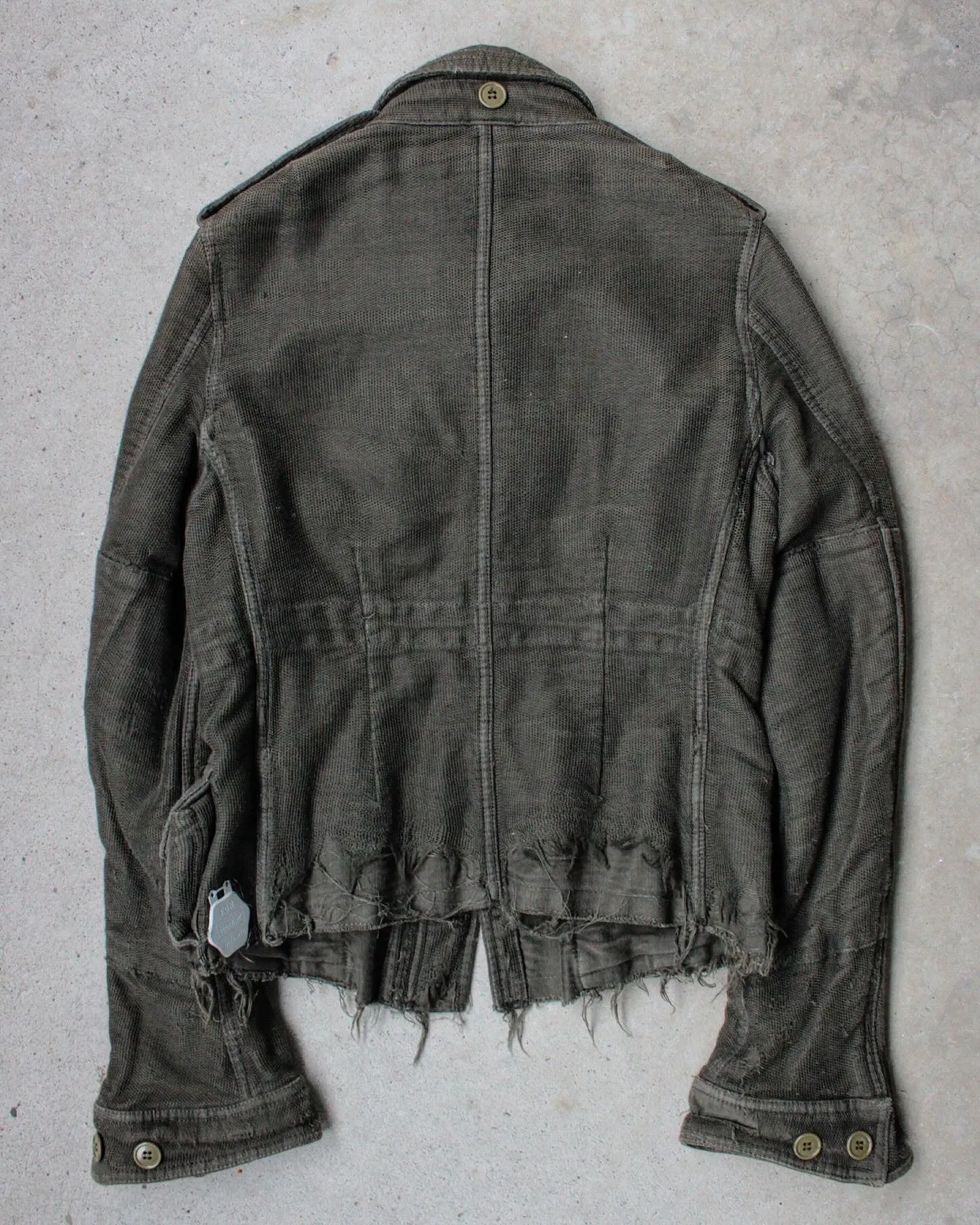 MiharaYasuhiro AW05 Distressed Layered Mesh Military Jacket (Olive)
