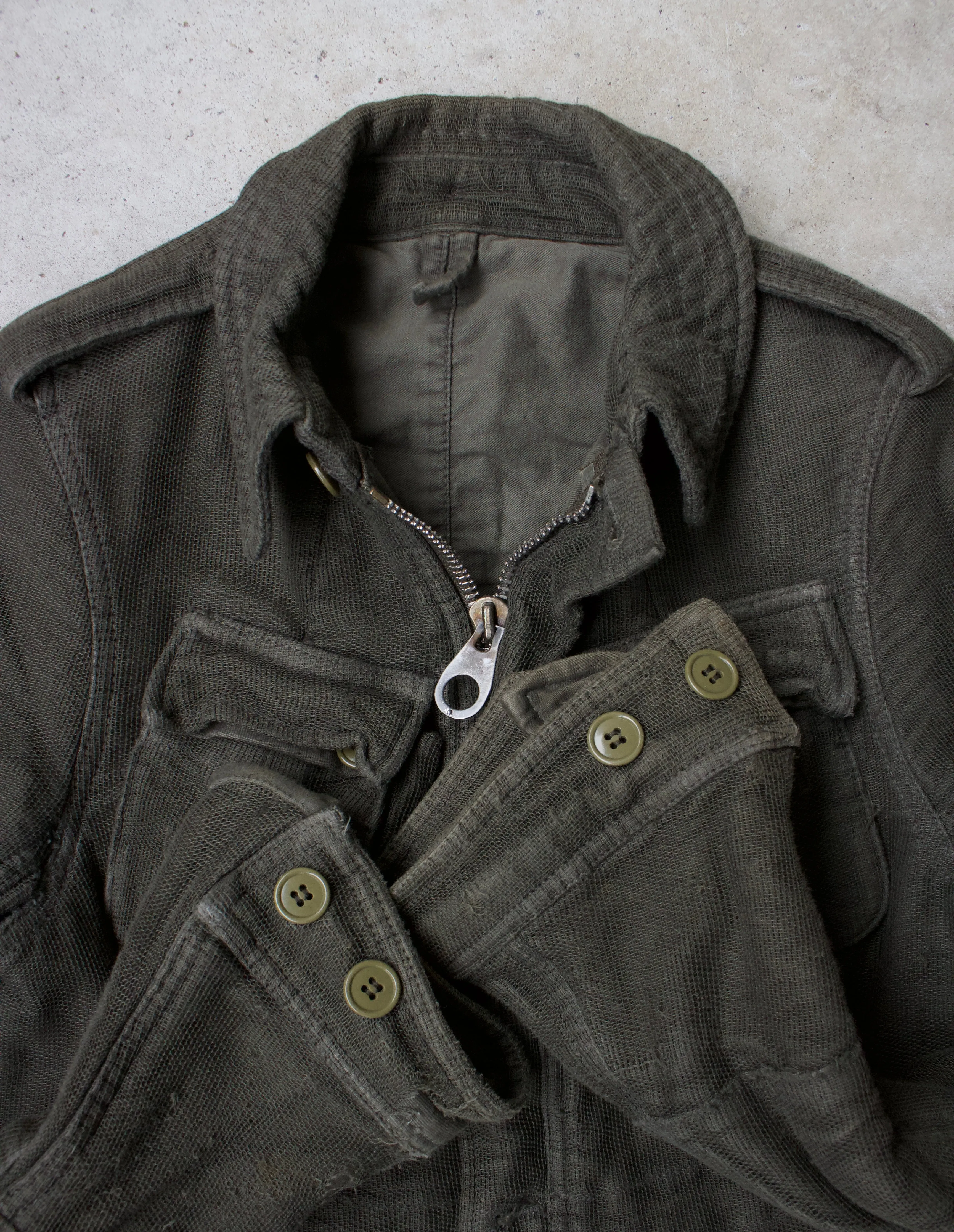 MiharaYasuhiro AW05 Distressed Layered Mesh Military Jacket (Olive)