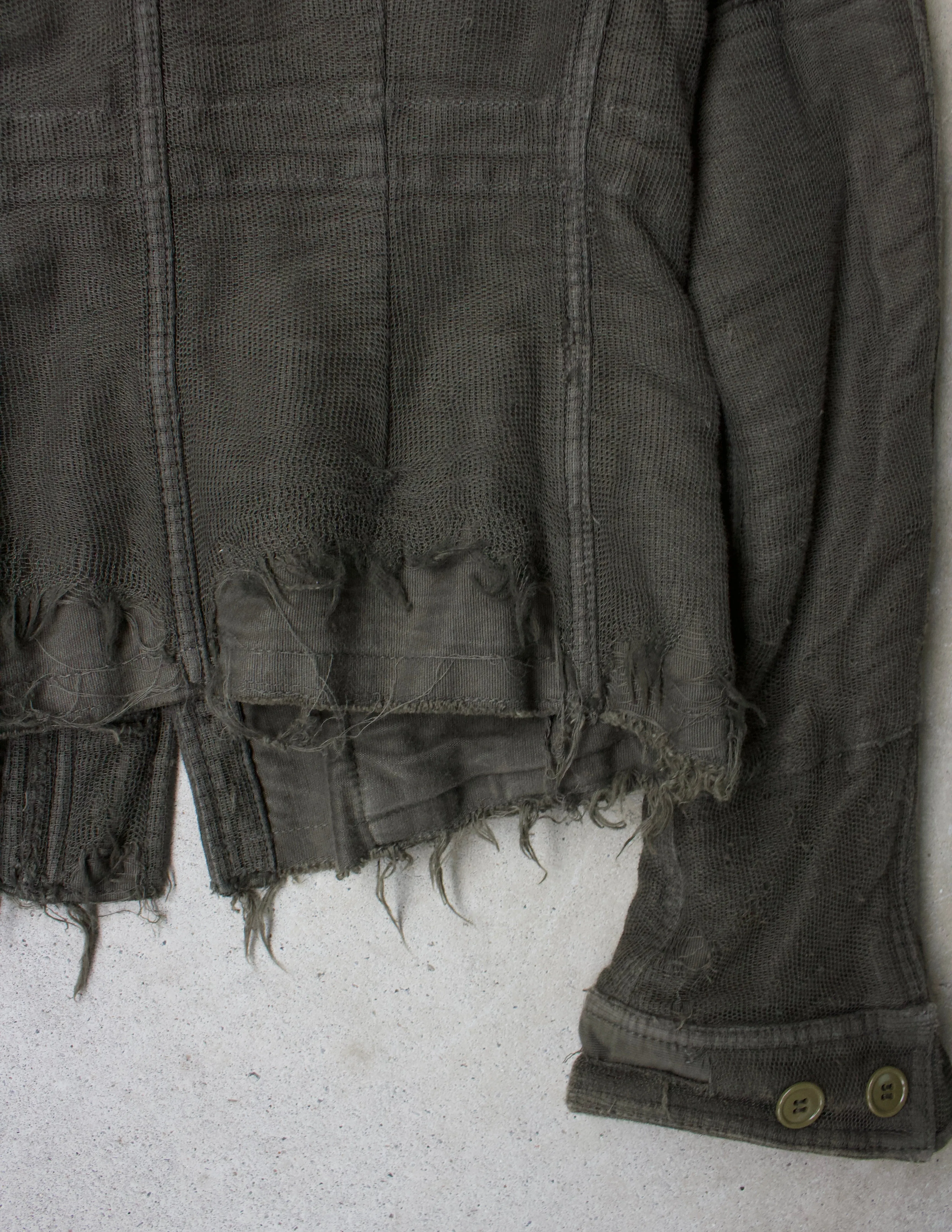 MiharaYasuhiro AW05 Distressed Layered Mesh Military Jacket (Olive)