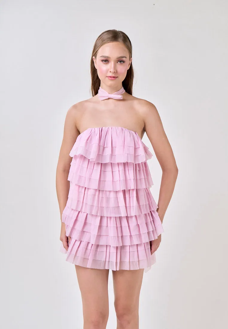 Miller Pink Tube Tulle Layered Mini Dress