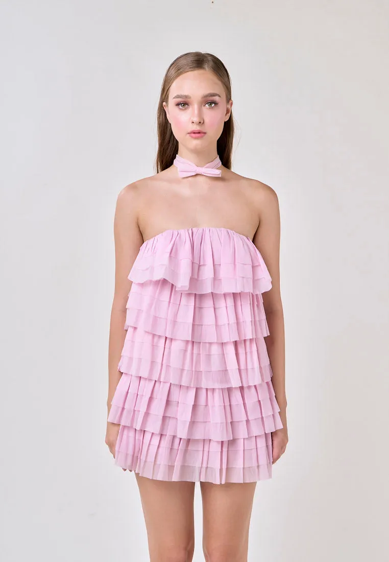 Miller Pink Tube Tulle Layered Mini Dress