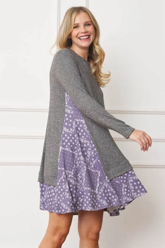 Mock Layered Bandana Paisley Mini Dress-Black