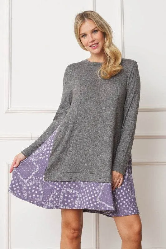 Mock Layered Bandana Paisley Mini Dress-Black